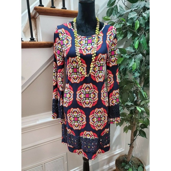 Crown & Ivy Women's Blue Polyester Round Neck Long Sleeve Knee Length Dress S - Picture 1 of 10